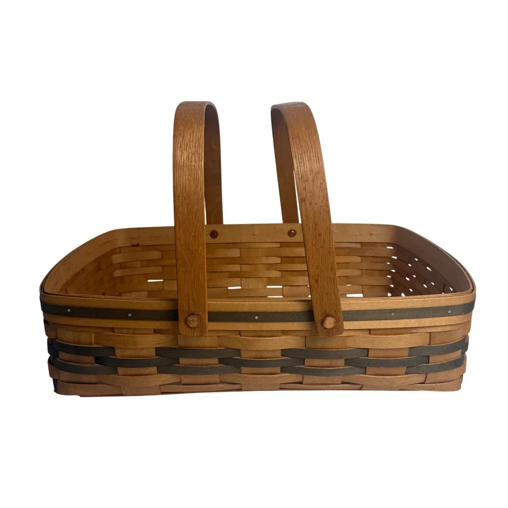 Bradford Basket Company Handwoven Wood Basket Green Accents 1996 USA Large